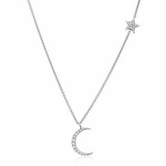 Extra Mini Diamond Star & Moon Necklace