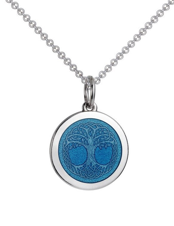Colby Davis Medium Sterling and French Blue Enamel Tree of Life Pendant on Chain