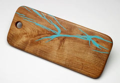 Treestump Woodcrafts Mesquite Wood Bread Board with Turquoise Inlay