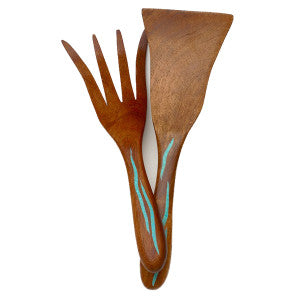 Wood Utensils with Turquoise Inlay - Mesquite with Turquoise Inlay